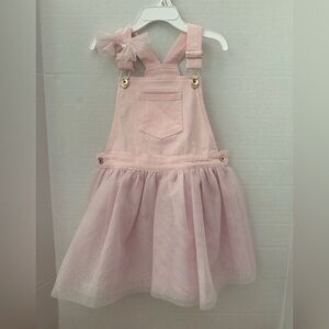 Max Studio Kids Pink Denim Girl’s Sm 5/6 Overall Tulle Skirt Rose Gold Sparkles
